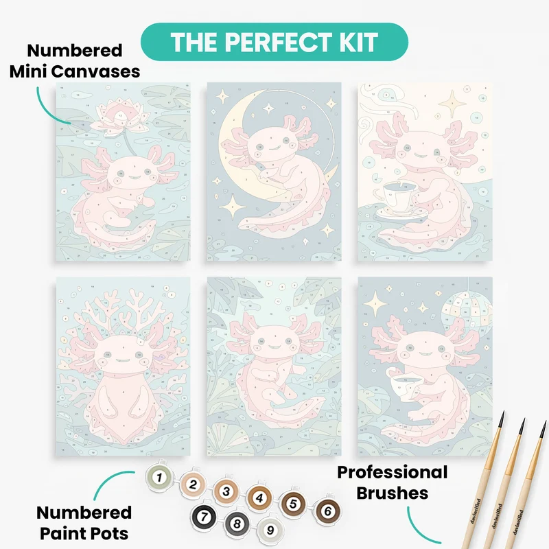 Kawaii Axolotl - Mini Paint by Numbers Set