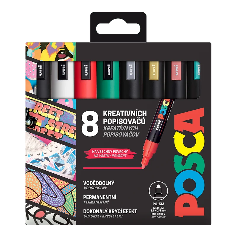Posca set di pennarelli PC-5M CHRISTMAS, 1,8 - 2,5 mm, colori natalizi - 8 pz