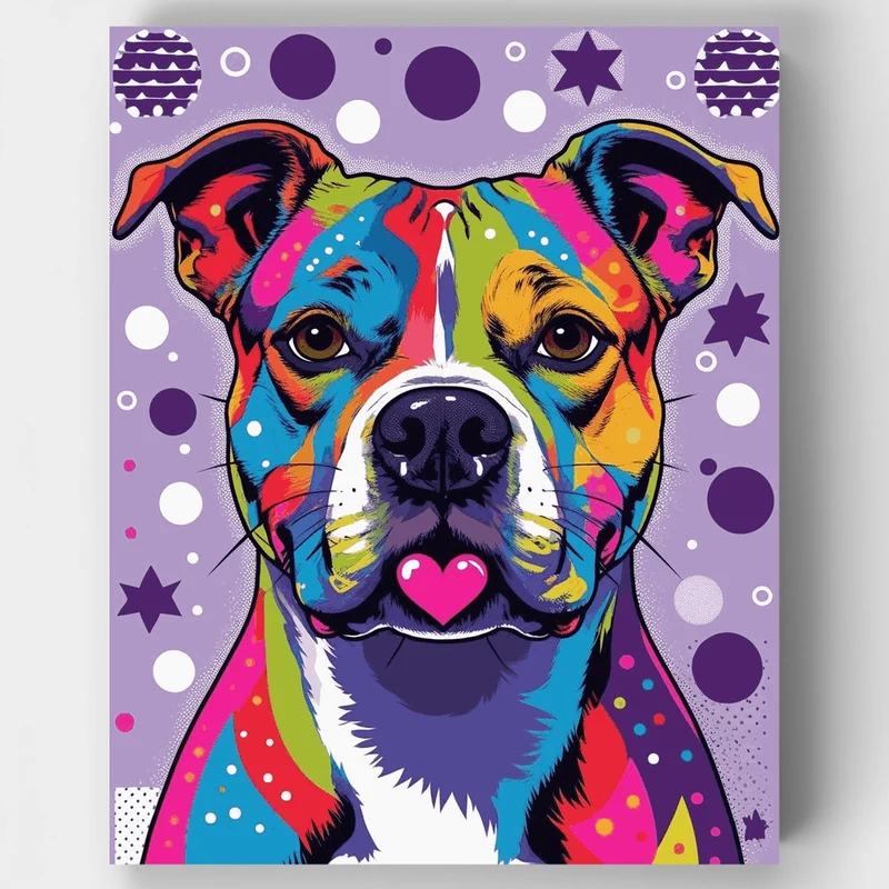 Vibrant Pop Art Pitbull with Heart - Paint by Numbers Kit