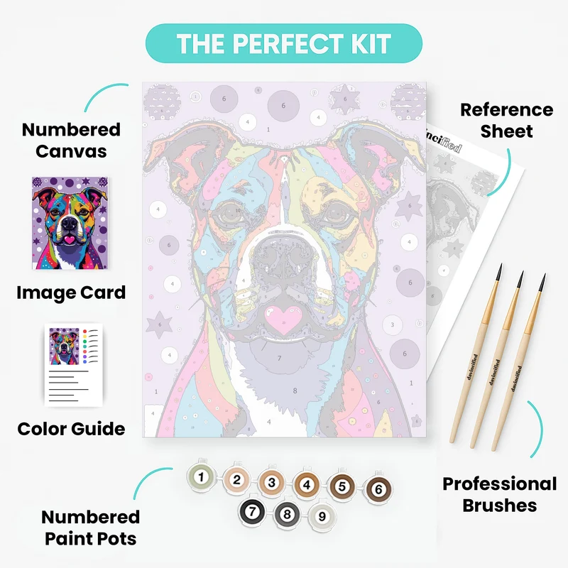 Vibrant Pop Art Pitbull with Heart - Paint by Numbers Kit