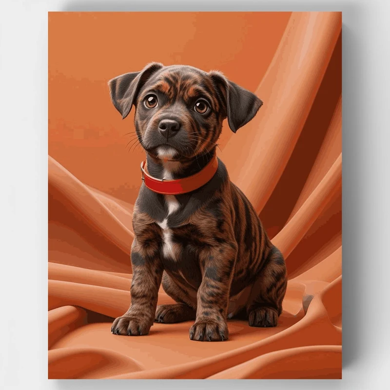 Adorable Brindle Puppy with Red Collar - Paint by Numbers Kit