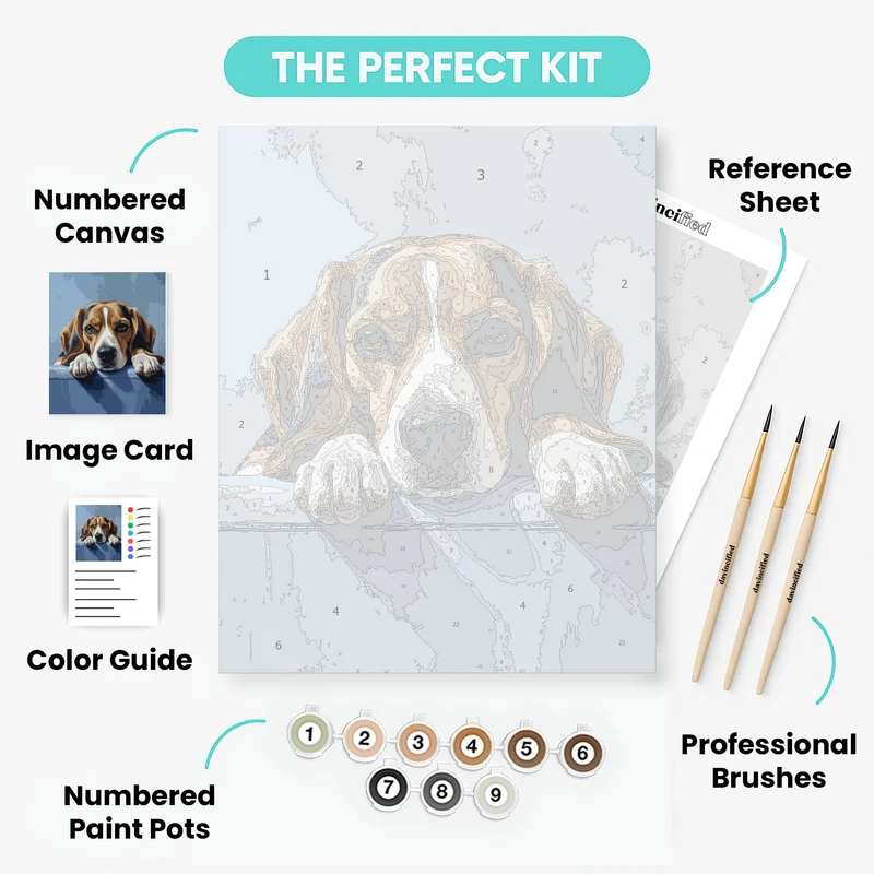 Beagle Resting on Blue Surface - Paint by Numbers Kit