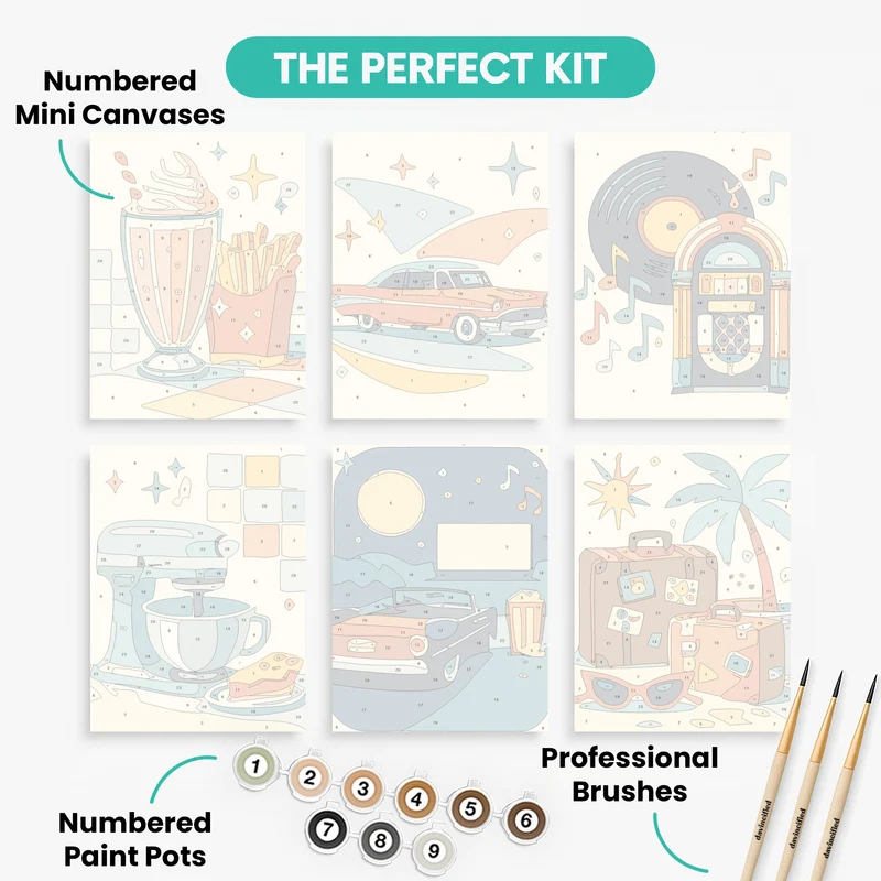 1950s Nostalgia - Mini Paint by Numbers Set