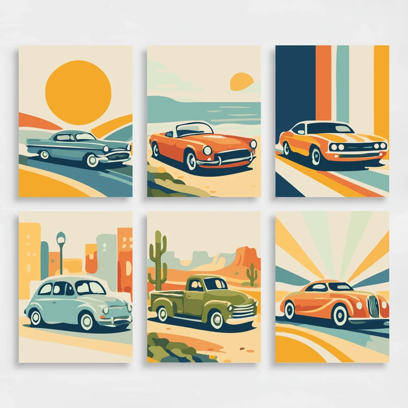 Vintage Roadsters - Mini Paint by Numbers Set