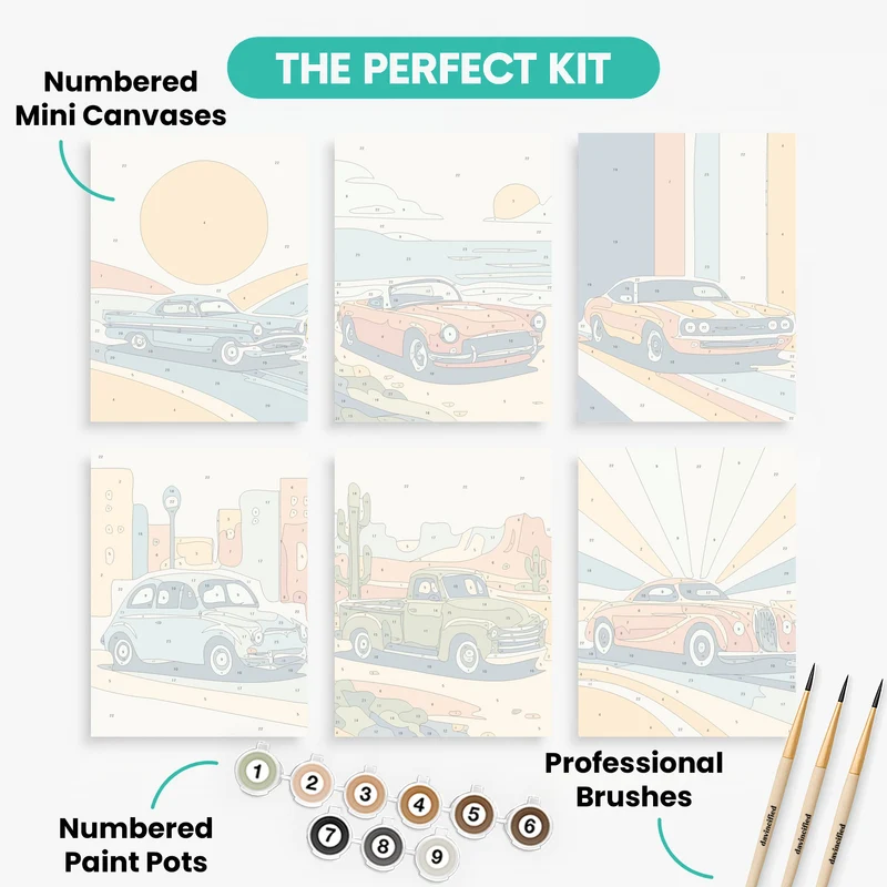 Vintage Roadsters - Mini Paint by Numbers Set