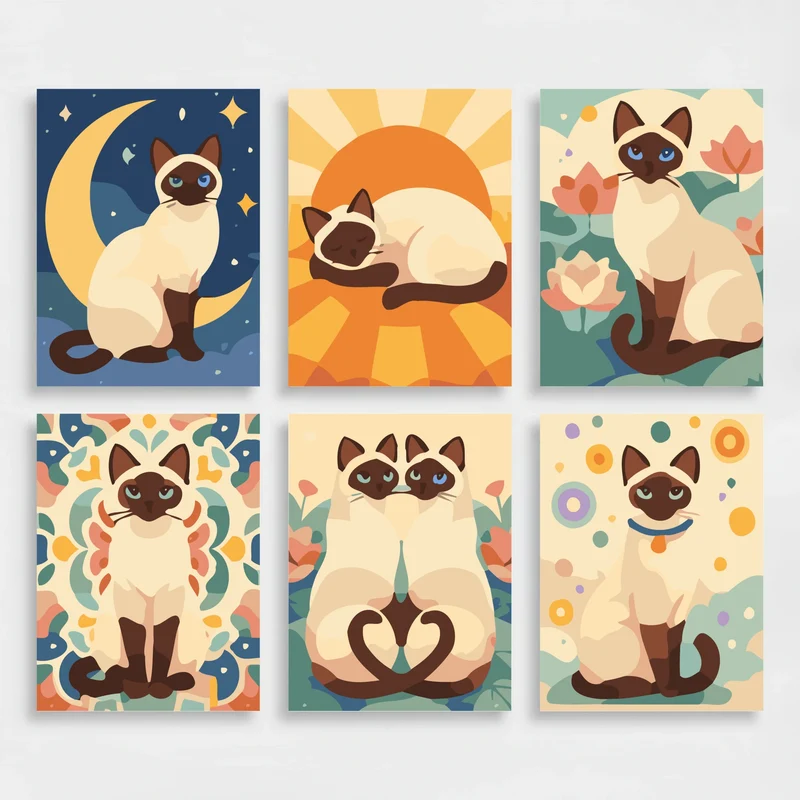Siamese Cats - Mini Paint by Numbers Set