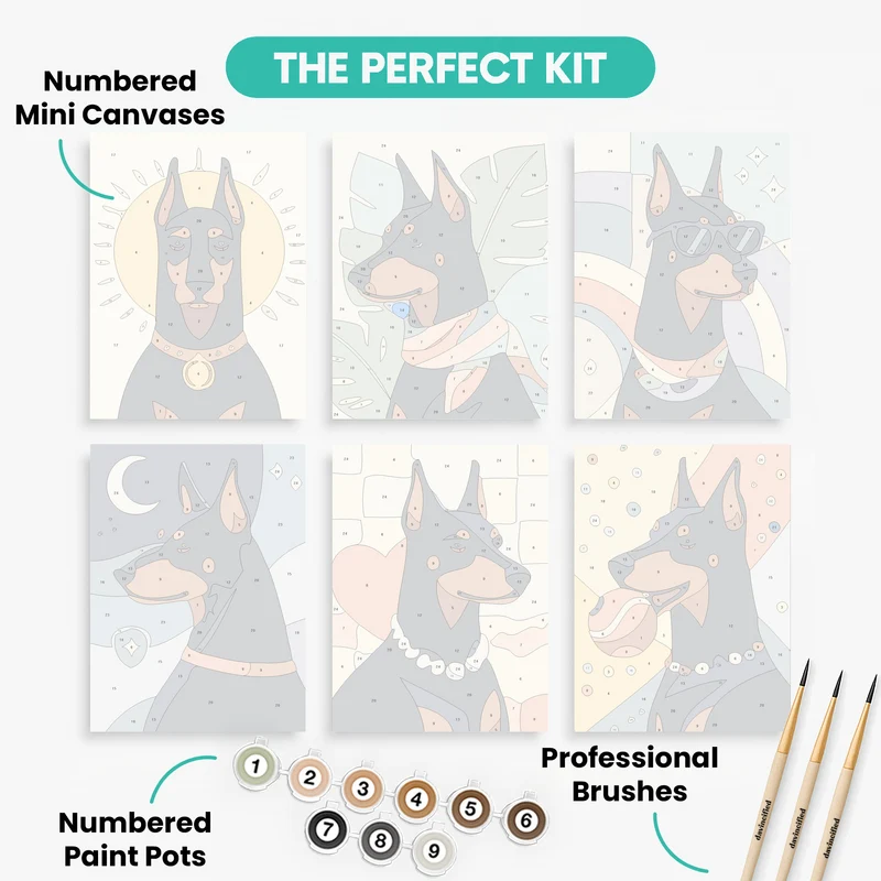 Dobermans - Mini Paint by Numbers Set