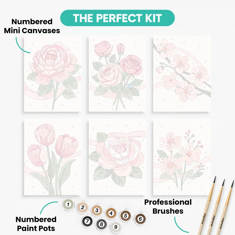 Pink Flowers - Mini Paint by Numbers Set