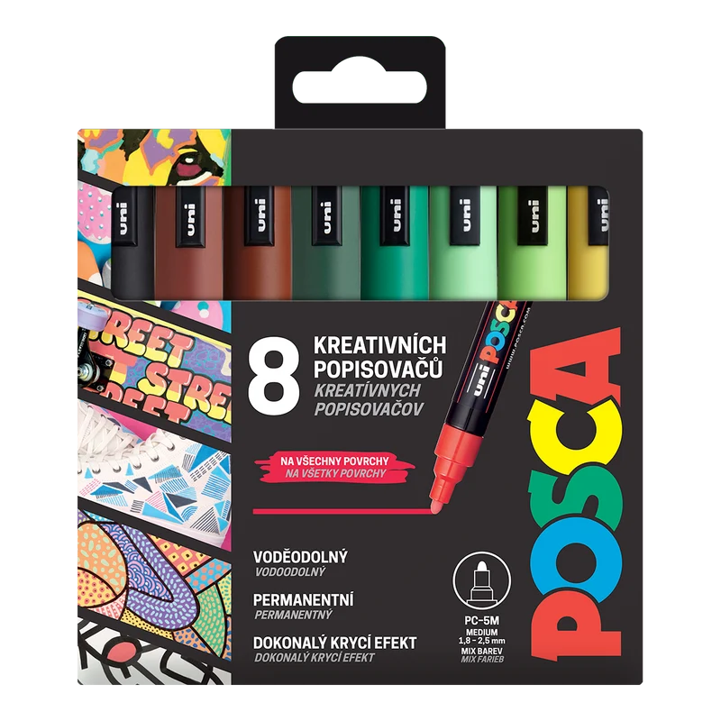Set akrilnih markerjev Posca PC-5M EARTH, 1,8 – 2,5 mm – 8 kosov