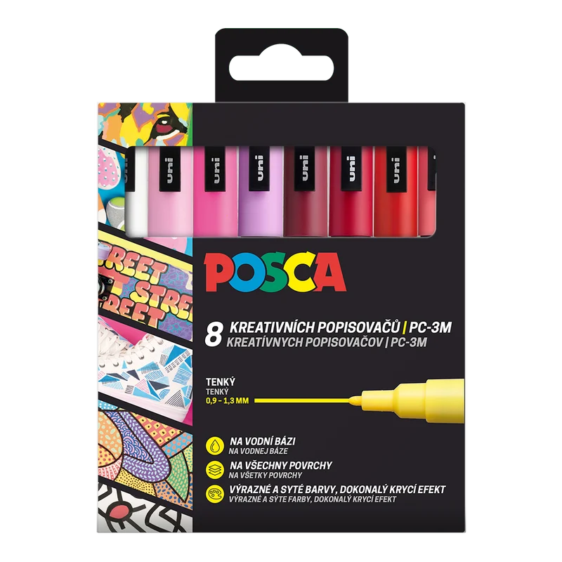 Комплект маркери Posca PC-3M LOVE, 0,9 - 1,3 mm - микс топли тонове (8 бр.)