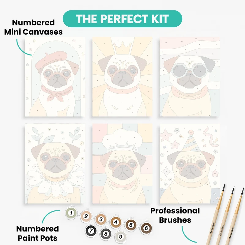 Pugs - Mini Paint by Numbers Set