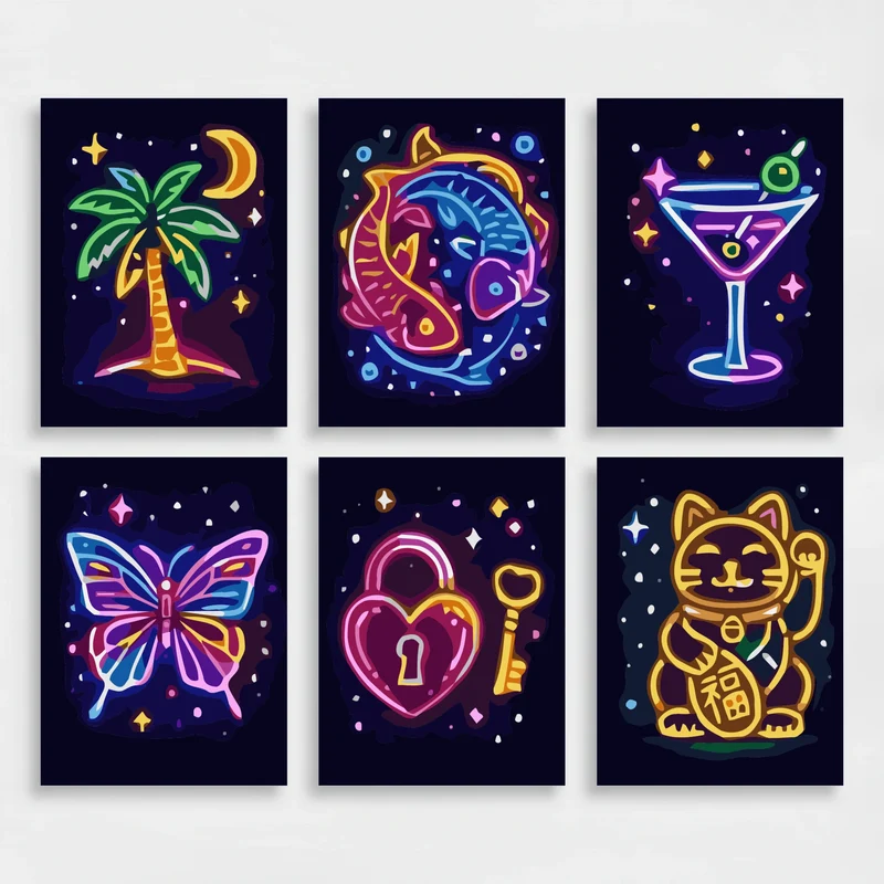 Neon Glow - Mini Paint by Numbers Set