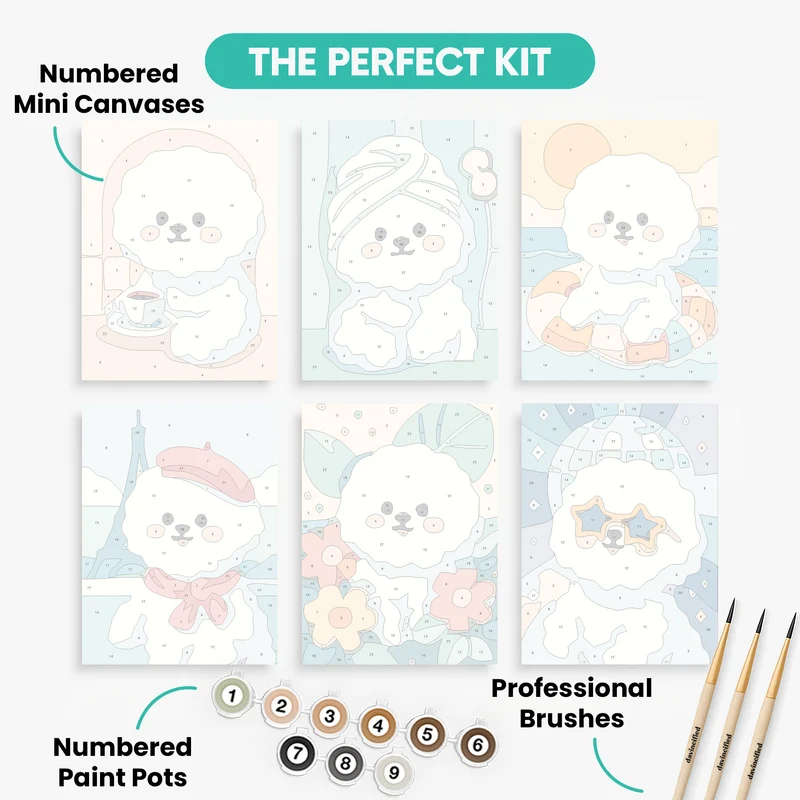 Bichon Frises - Mini Paint by Numbers Set