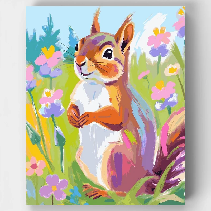 "Springtime Squirrel in Bloom" Paint by Numbers Kit