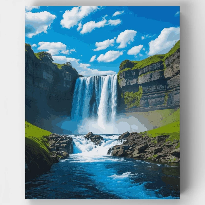 Thingvellir National Park Waterfall, Iceland - Paint by Numbers Kit