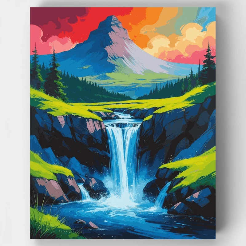Thingvellir National Park Waterfall - Paint by Numbers Kit