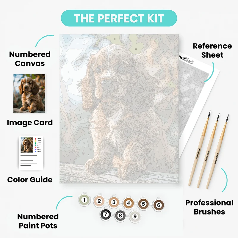 Charming Cocker Spaniel Puppy on Wooden Deck - Paint by Numbers Kit