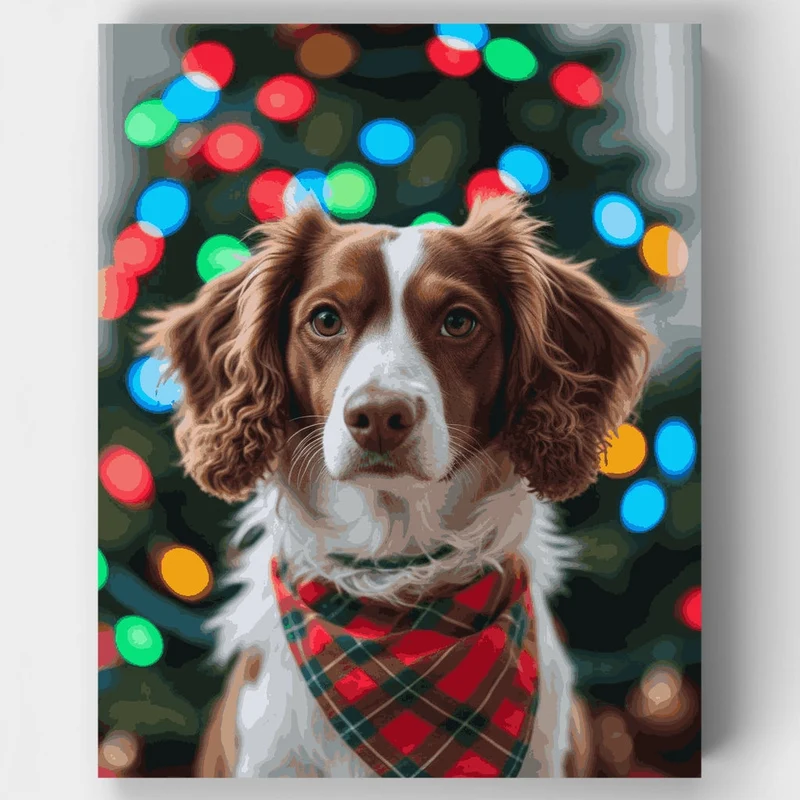 Festive Spaniel Christmas Portrait - Paint by Numbers Kit