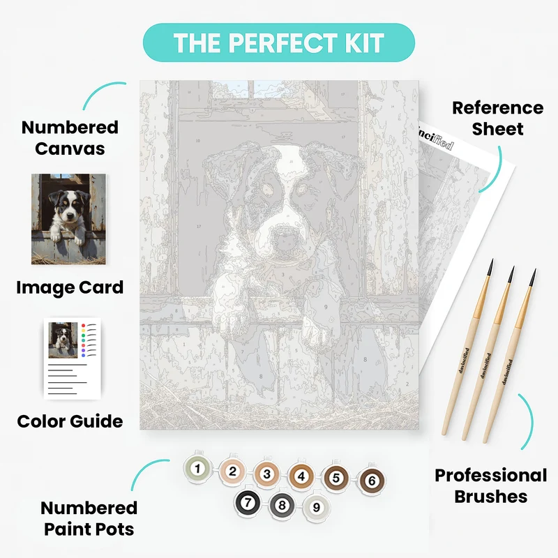 Adorable Puppy in Doghouse - Paint by Numbers Kit