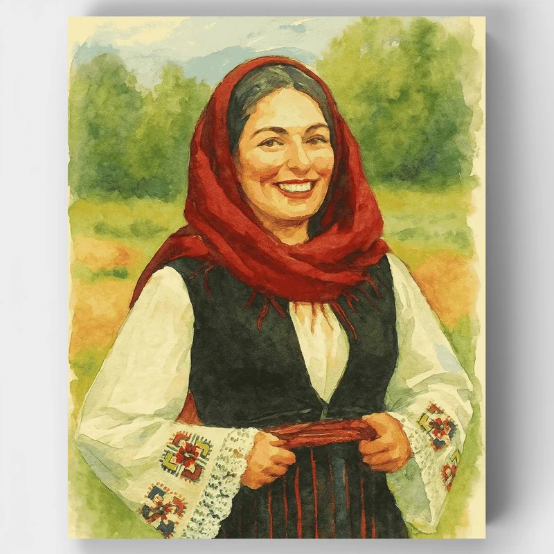 "Girl in Traditional Costume – Bulgarian Folk Art Portrait" Paint by Numbers Kit