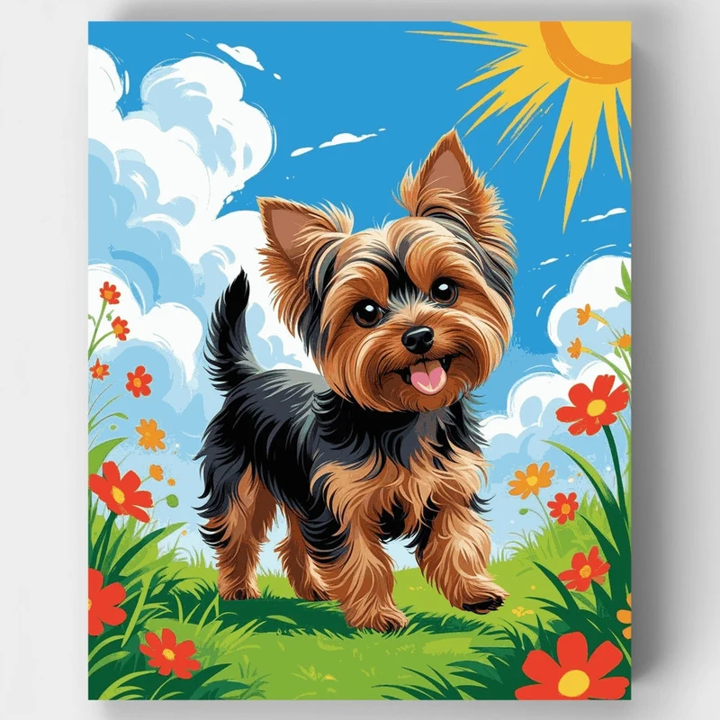 Adorable Yorkshire Terrier in Sunny Garden - Paint by Numbers Kit