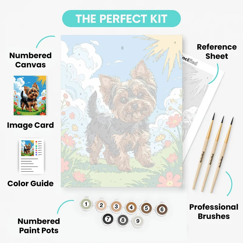 Adorable Yorkshire Terrier in Sunny Garden - Paint by Numbers Kit
