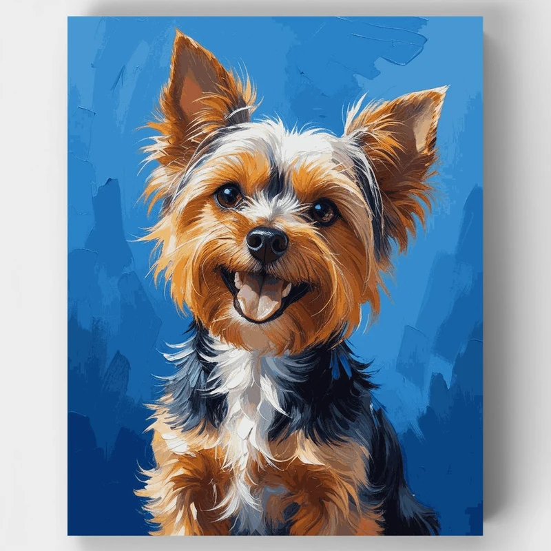 Happy Yorkie with Bright Blue Eyes - Paint by Numbers Kit