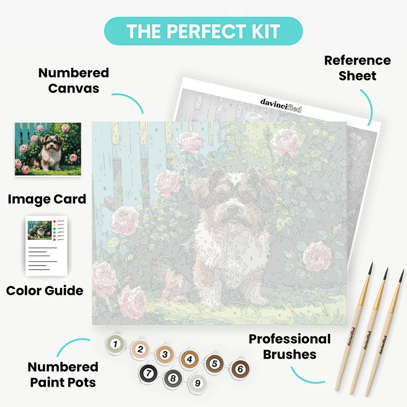 Yorkie in Rose Garden - Paint by Numbers Kit
