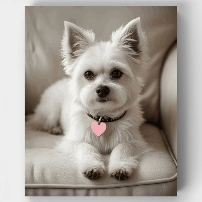 Adorable Yorkie with Pink Heart Tag - Paint by Numbers Kit
