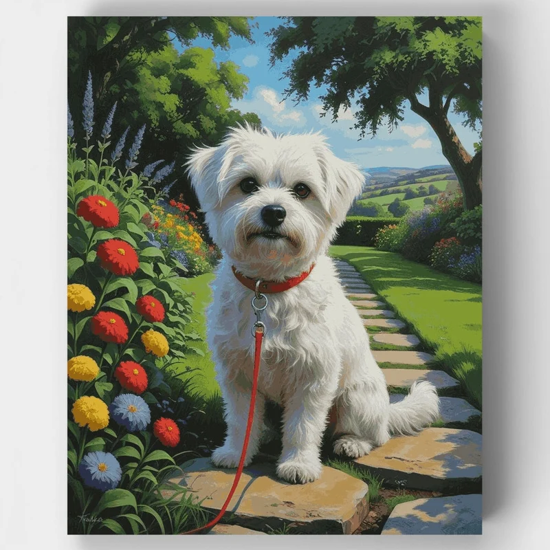 Adorable Westie in Garden Paradise - Paint by Numbers Kit