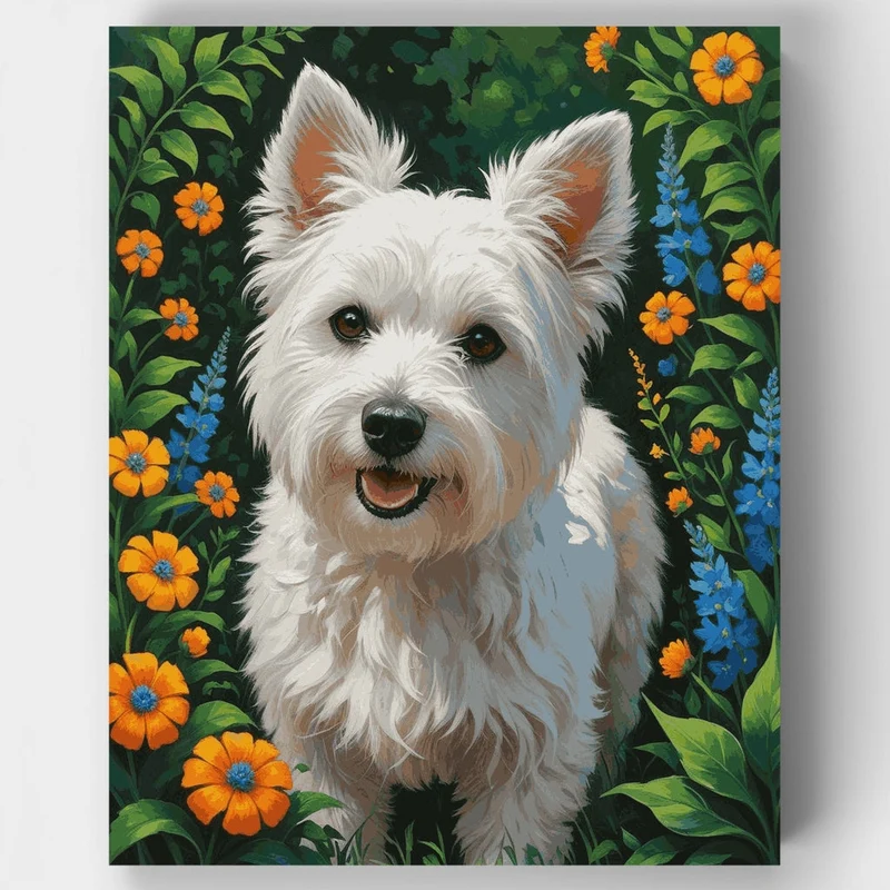 Westie in Wildflower Garden - Paint by Numbers Kit