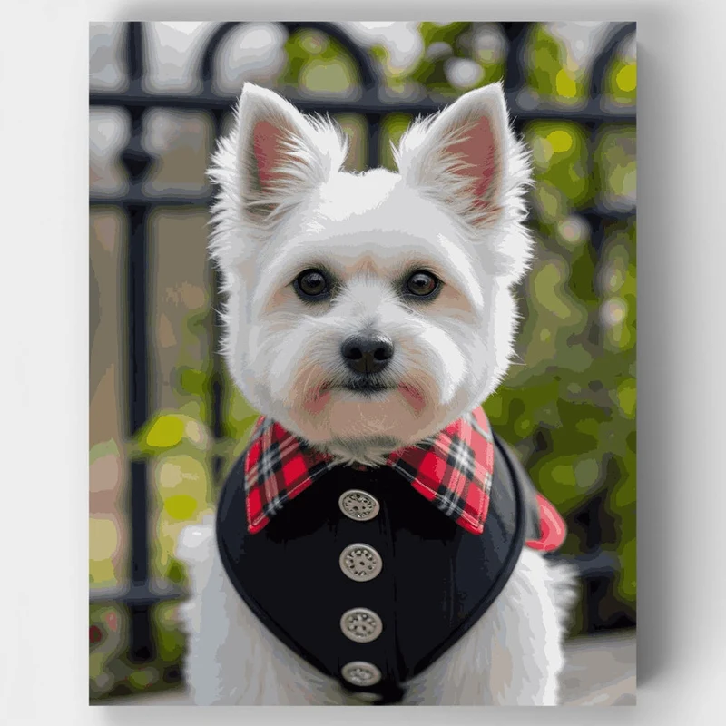 Dapper Westie in Plaid Vest - Paint by Numbers Kit