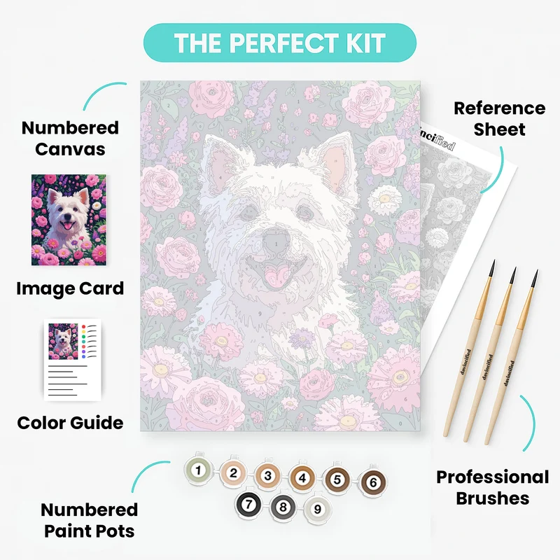 Westie in Blooming Garden - Paint by Numbers Kit