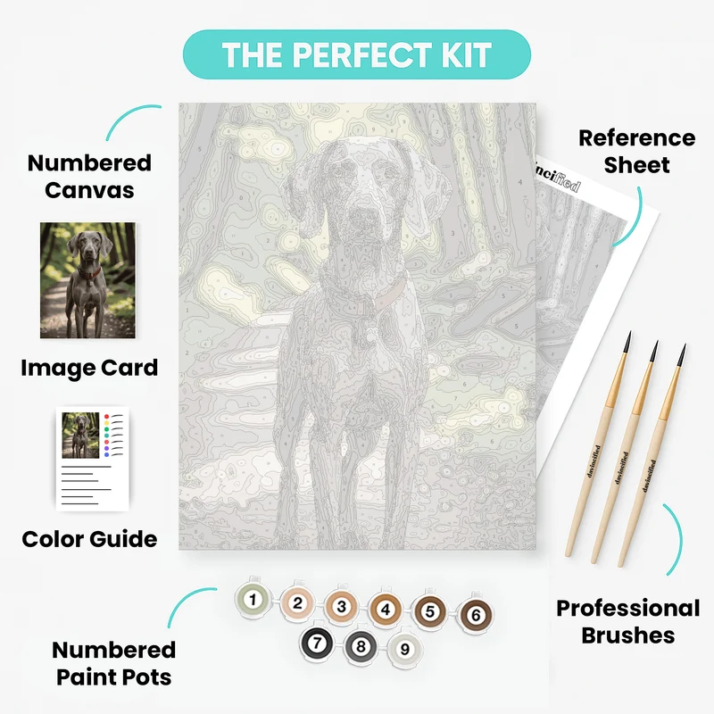 Elegant Weimaraner in Forest Path - Paint by Numbers Kit