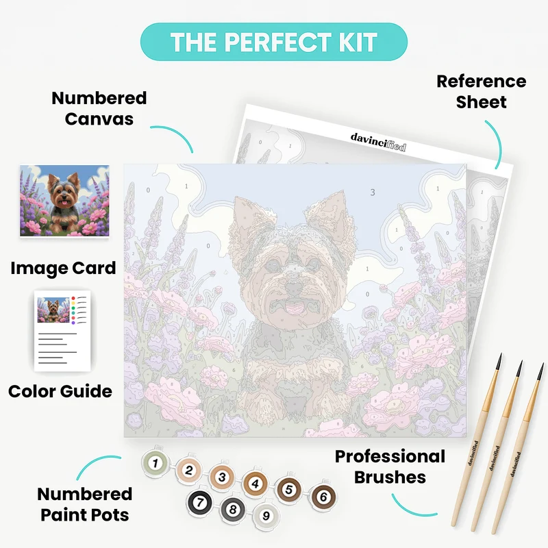 Yorkshire Terrier in Flower Garden - Paint by Numbers Kit