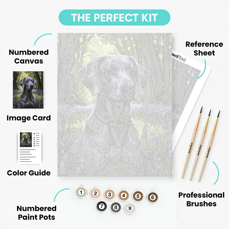 Weimaraner in Bluebell Forest - Paint by Numbers Kit