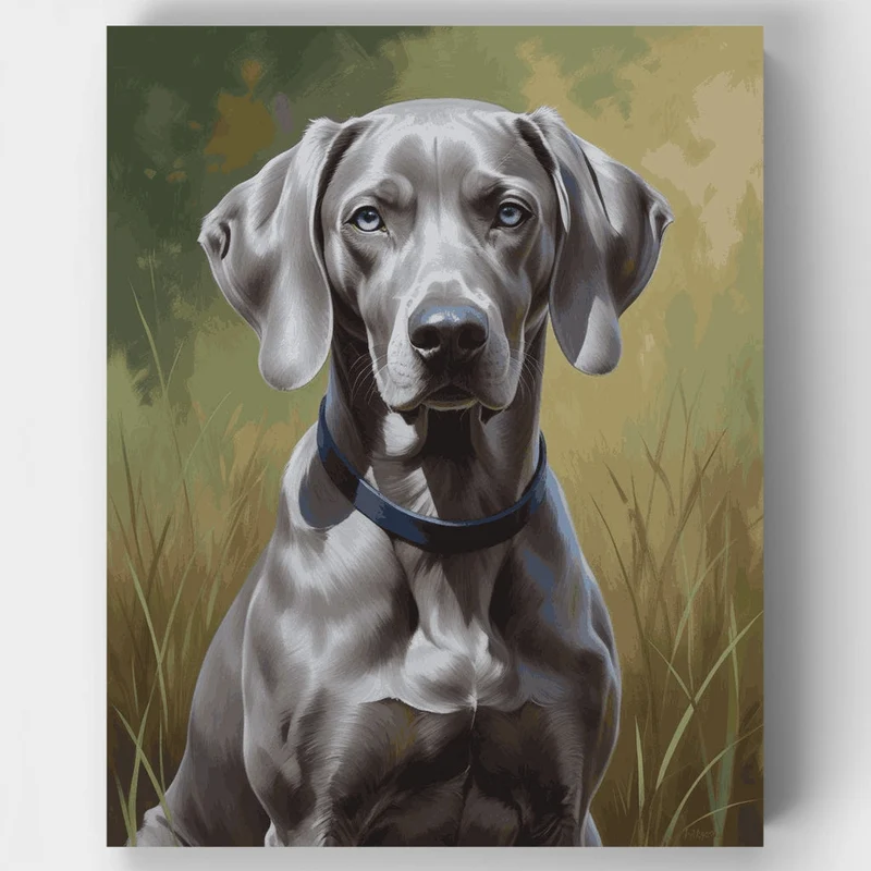 Weimaraner in Blue Collar Outdoor Portrait - Paint by Numbers Kit
