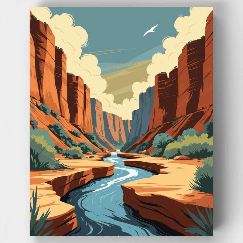 Red Rock Canyon River Landscape - Paint by Numbers Kit