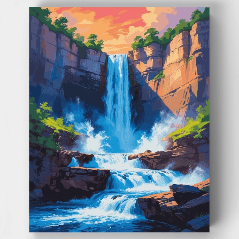 Cascading Waterfall Canyon at Sunset - Paint by Numbers Kit