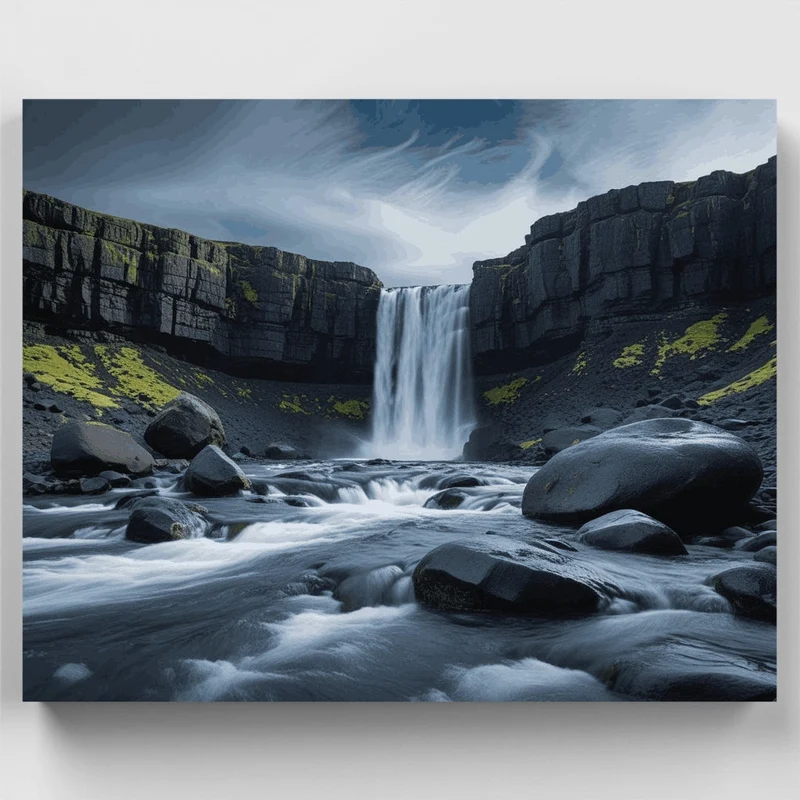 Icelandic Waterfall with Dramatic Cliffs - Paint by Numbers Kit