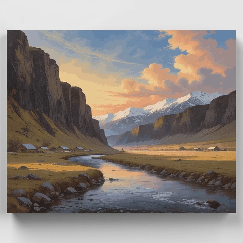 Mountain Valley Settlement - Paint by Numbers Kit