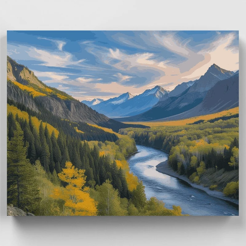 Mountain River Valley in Autumn - Paint by Numbers Kit