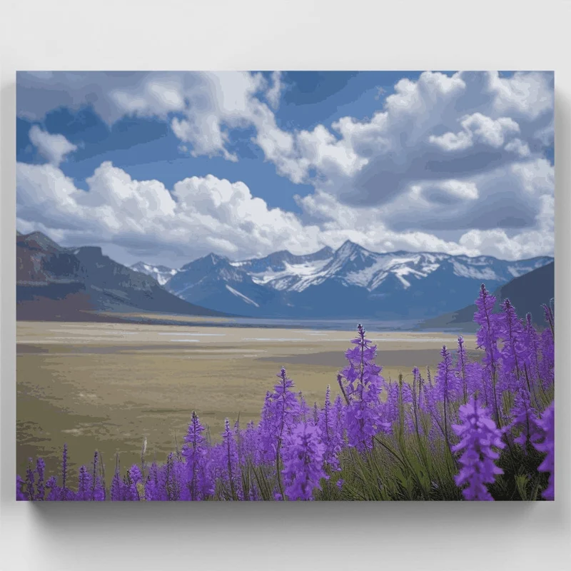 Mountain Valley with Purple Wildflowers - Paint by Numbers Kit