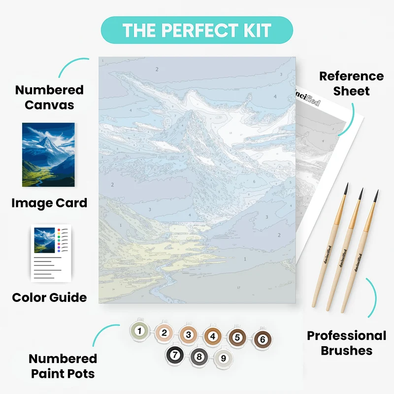 Majestic Mountain Valley with Glacial River - Paint by Numbers Kit