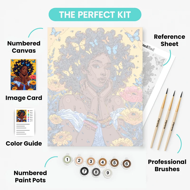 Beautiful African Woman with Butterflies - Paint by Numbers Kit