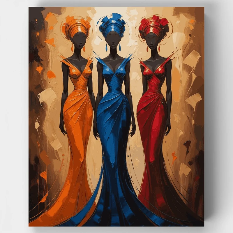 Three African Women in Colorful Dresses - Paint by Numbers Kit