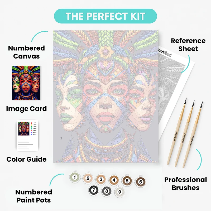 Vibrant Tribal Goddess with Ornate Headdress - Paint by Numbers Kit