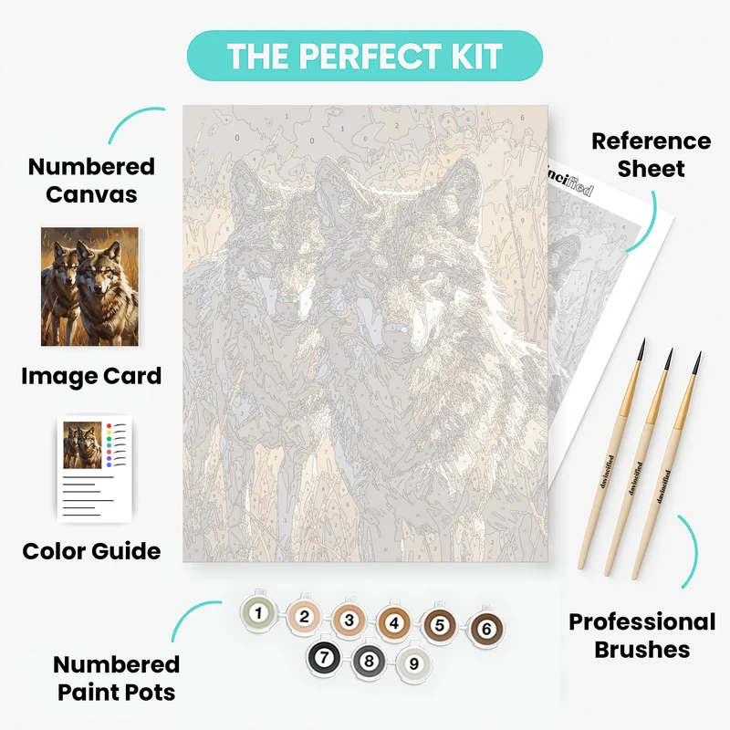 Two Majestic Wolves in Golden Grassland - Paint by Numbers Kit