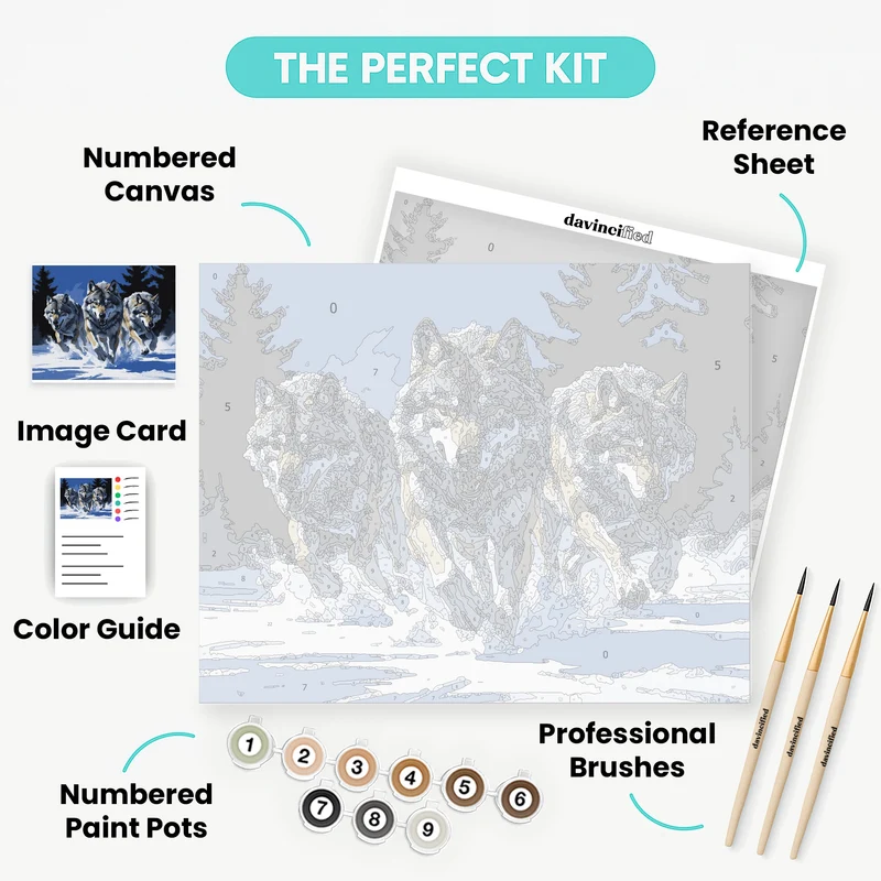 Three Wolves Running Through Snow - Paint by Numbers Kit