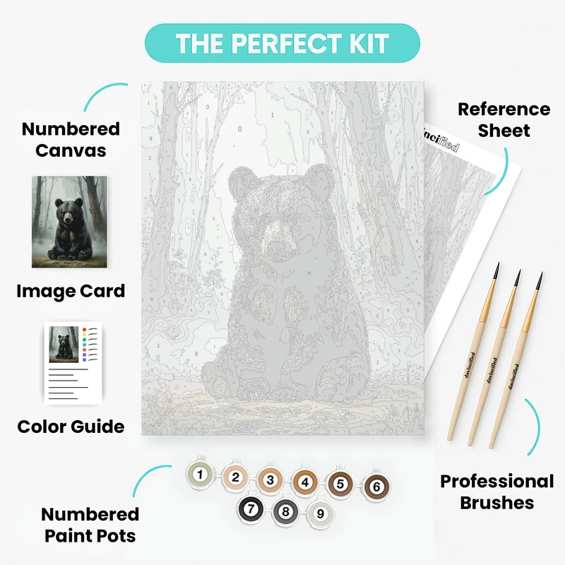 Majestic Black Bear in Misty Forest - Paint by Numbers Kit